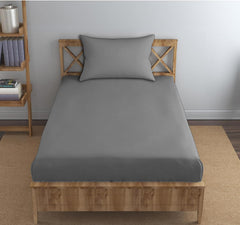 Single Flat Bedsheet With 1 Pillow Cover (54 X 90 Inches) Grey | Durable & Long Lasting Wrinkle Resistant Fabric - All Season Comfort | 300 Thread Count