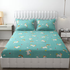 Wrinkle Free Soft Kids Double Bedsheets For King Size With 2 Pillow Cover | 90 X 95 Inches, Sky Blue | Cartoon Printed Design | Child Bedroom Decor