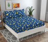 Microfiber Bedsheet For Double Bed With 2 Pillow Covers - 86 X 88 Inches | Breathable & Wrinkle Free, Soft Touch Print Sheet- Dark Blue