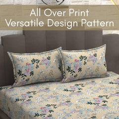 Bedsheet For Queen Size Bed With 2 Pillow Covers - 90 X 100 Inches, Beige & Pink | Soft, Breathable, Wrinkle Free & Fade Resistant