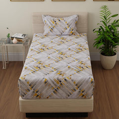 Single Bedsheet With 1 Pillow Cover - 55 X 88 Inches, Grey & Yellow | Lightweight, Soft & Breathable - Perfect For Gifting On Weddings Bedsheet