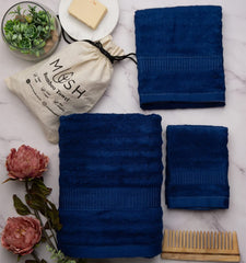 Mush Bamboo Luxurious 2 Bath + 2 Hand & 2 Face Towel 1800 Gsm | Ultra Soft, Absorbent & Antimicrobial Towel (Navy & Grey) -6 Piece