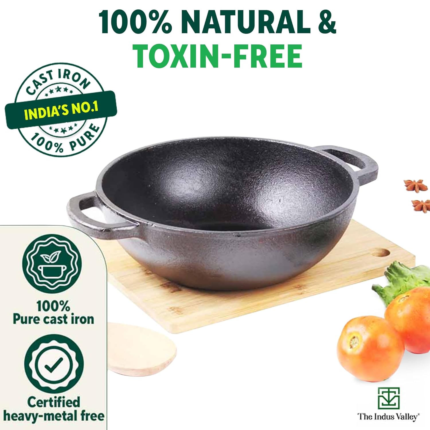 Super Smooth Cast Iron Kadai With Flat Handles & Silicon Grip - Medium, 25.4cm, 10 Inch, 2.5 Liters, 2.4 Kg | Naturally Nonstick, 100% Pure & Toxin-Free, No Chemical Coating Super Smooth Cast Iron Kadai With Flat Handles & Silicon Grip - Medium, 25.4cm, 10 Inch, 2.5 Liters, 2.4 Kg | Naturally Nonstick, 100% Pure & Toxin-Free, No Chemical Coating