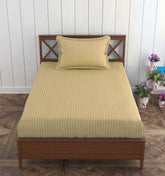 1 Bedsheet Single Satin Stripe Elastic Fitted With 1 Pillow Cover (36 X 78 Inches) Beige | Lightweight, Soft & Breathable - Perfect For Gifting On Weddings Bedsheet