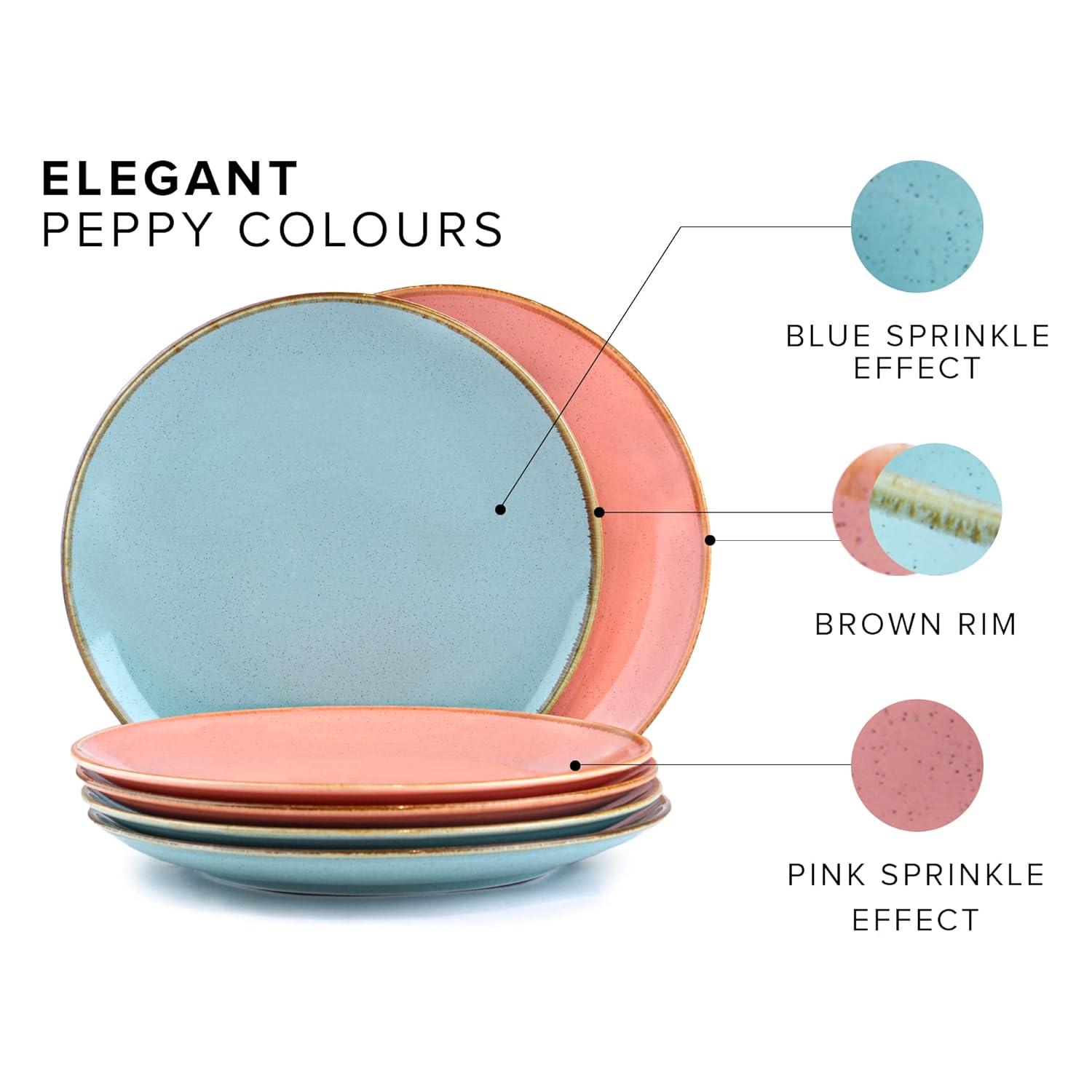 Ceramic Dinner Plates Set Of 6 Pieces - 3 Pink + 3 Blue Sprinkle Series | Ceramic Plates Set With Glossy Finish - Ceramic Dinner Plates | Set Of 6 Plates For Dinner Ceramic Dinner Plates Set Of 6 Pieces - 3 Pink + 3 Blue Sprinkle Series | Ceramic Plates Set With Glossy Finish - Ceramic Dinner Plates | Set Of 6 Plates For Dinner