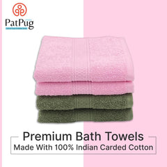 Patpug 100% Indian Ultra Soft Cotton Hand Towel 800 Gsm | For Gym, Workout, Yoga, Wash Basin (Baby Pink & Olive Green) - 4 Piece