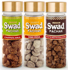 Panjon Swad Pachak Hing Peda, Chatpata Amla & Khatta Meetha Khajoor 365gm, (120gm *3 Bottles)