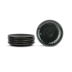 Quarter Plates Set Of 6, Black Carving | Ceramic Snack Plates - Snacks Plates Set | Dessert Plates - Snack Plate | Small Plates With Glossy Finish - Microwave Safe & Chip Resistant