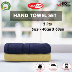 Sassoon Melrose 100% Cotton Hand Towel 400 Gsm | Highly Absorbent, Soft Material Perfect For Daily Use (Midnight & Lemon) -2 Piece