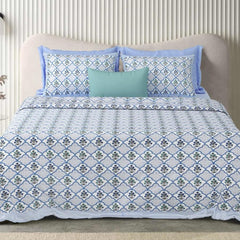 Double Bedsheet For King Size With 2 Matching Pillow Covers (90 X 108 Inches) Sky Blue | Pure Cotton Jaipuri Bedsheet | Cotton Bedsheet Is Suitable For All Seasons