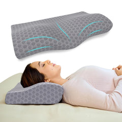 Memory Foam Cervical Neck Pillow, For Pain Relief, Size - 19 X 12 X 4 Inch | Soft Pillow For Improves Posture, Spinal Alignment, Neck Pain Relief | Grey Jacquard Cover - Pack Of 1