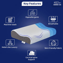Orthopedic Contour Memory Foam Cervical Pillow, White & Grey -19.5x11x3.5 Inch | Neck & Shoulder Pain Relief | Ergonomic Support For Spinal Alignment & Better Sleep - Adjustable Pillow