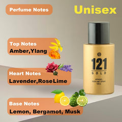 JD International 121 Gold Apparel Unisex Perfume With Long Lasting Fragrance - 100ml, 3.4 Fl.oz. | Perfume For Men & Women