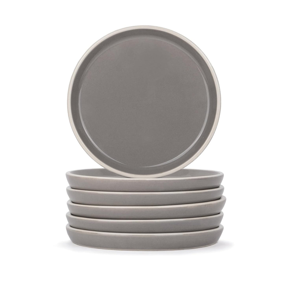 Rim Quarter Plates Set Of 6, Grey With White Rim | Ceramic Snack Plates - Snacks Plates Set | Dessert Plates, Snack Plate - Small Plates With Glossy Finish | Microwave Safe & Chip Resistant