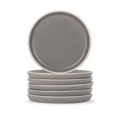 Rim Quarter Plates Set Of 6, Grey With White Rim | Ceramic Snack Plates - Snacks Plates Set | Dessert Plates, Snack Plate - Small Plates With Glossy Finish | Microwave Safe & Chip Resistant
