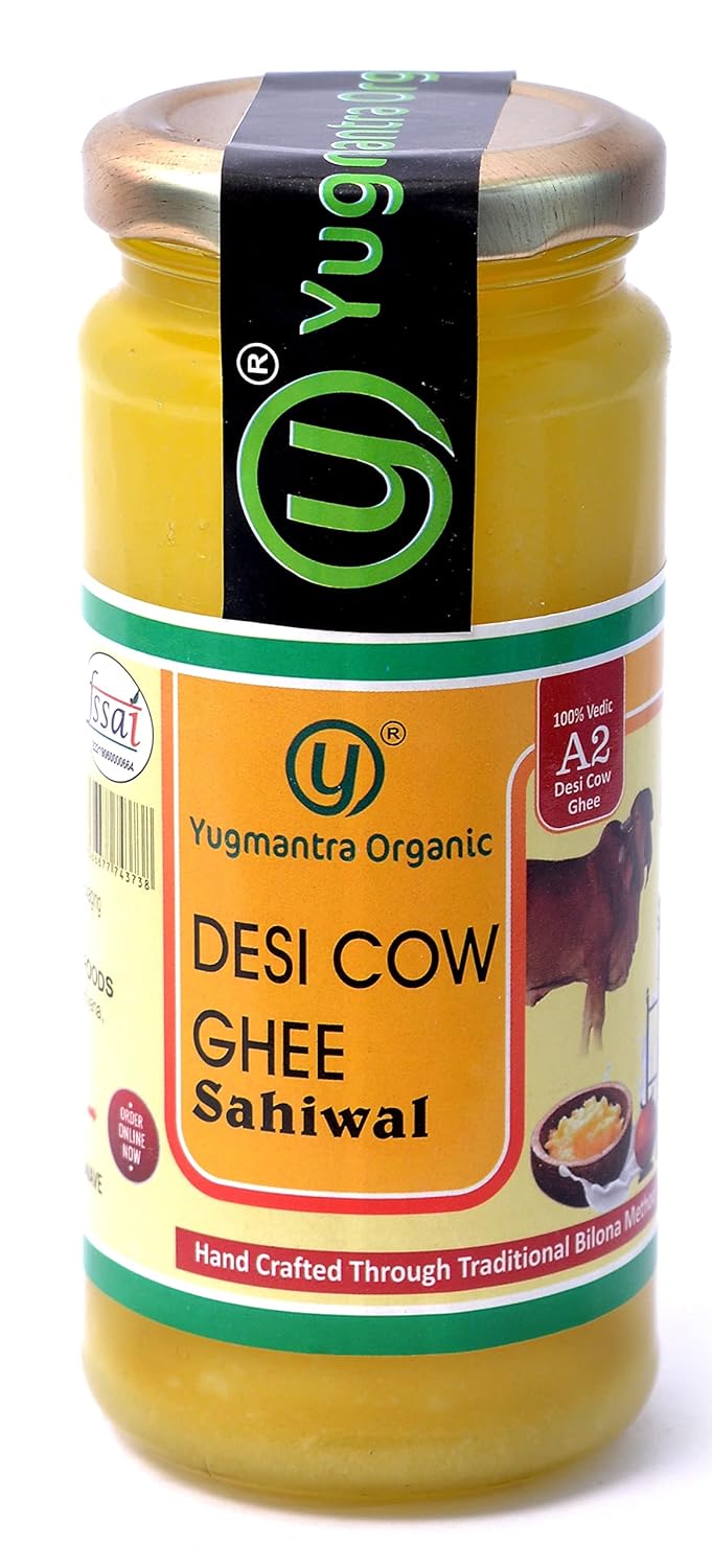 Premium Desi Sahiwal Cow Ghee By Yugmantra Organic Foods | Healthy & Delicious Desi Ghee For Daily Pooja & Daily Kitchen Dishes | (250ml) 8.4 | Jar Pack