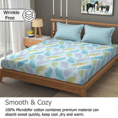 Printed King Size Bedsheet With 2 Pillow Cover - 108 X 108 Inches, Aqua | Double Bed Breathable & Wrinkle Free | All-Season Comfort Bedsheet