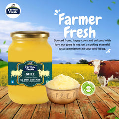 Pure A2 Desi Cow Ghee By Farmer Fresh | Highly Nutritious Rich Flavor & Ayurvedic Benefits Pure Desi Ghee For Good Health | (1 Litr) 33.8 Ounce | Jar Pack