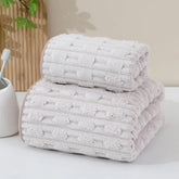 HomeCloud Korean Bath & Face Towel 400 Gsm | Plush Soft & Luxury Towel Set With Hanging Loop | 3x Softer Than Cotton Towels | Set Of 2 (Boxes Grey)