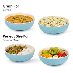 Ceramic Pasta Bowl Set Of 2 Pieces - 18cm, Subtle Blue, 800ml Each | Stoneware Ceramic Serving Bowls | Pasta Plate - Deep Plate | Ceramic Bowl With Glossy Finish - Pasta Serving Plate