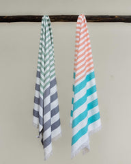 Mush 100% Bamboo Extra Large Bath Towels 700 Gsm | Ultra Soft, Absorbent, Quick Dry Bath Towel For Men & Women (Light Green-Grey & Peach-Turquoise)- Pack Of 2