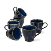 Ceramic Line Tea Cups Set Of 6 - Blue, 180ml Each | Tea Cup Set Of 6 - Premium Porcelain Tea Set | Ceramic Tea Cup With Glossy Finish - Small Cups For Tea | Line Tea Cup Only
