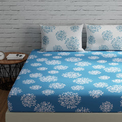 Flat Bedsheet For Double Bed With 2 Pillow Covers - 88 X 96 Inches, Blue & White | Comfort Fabric Bedsheet Home, Hotel & Guest House