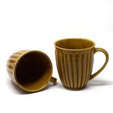 Handcrafted Rustic Tan Yellow Ceramic Coffee Mug Set Of 2 - 350ml Each | Ceramic Mugs For Coffee, Tea, Milk - Microwave Safe & Dishwasher Safe
