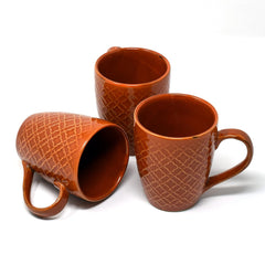 Handcrafted Terracotta Red Ceramic Coffee Mug Set Of 6 - 350ml Each | Ceramic Mugs For Coffee, Tea, Milk - Microwave Safe & Dishwasher Safe