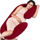 Full Body C Shape Pregnancy Pillow For Women, Maternity Pillow, Maroon Color | Pillow Gift For Pregnancy Sleeping, Premium Velvet Cover With Zip | Adjustable, Relieves Pain, Multipurpose