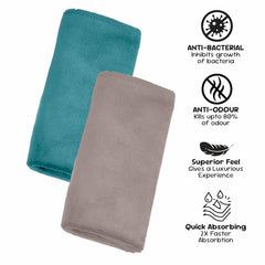 Housse Microfiber Hand Towel 400 Gsm | Premium Quality Towels Ultra Absorbent & Anti-Bacterial For Gym (Atmosphere & Pacific Green) - Pack Of 2