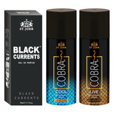 St. john Cobra Cool ,live Deodorants Body Spray 300ml 10.1 Fl.oz. & Black Currents Eau De Perfume 50ml 1.6 Fl.oz. Pack Of 3 | Perfect Gift For Couples