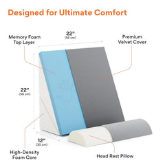 Adjustable Wedge Pillow, Memory Foam Pillow For Head, Back Support, Grey - 22 X 22 X 12 Inch | Wedge Cushion, Acid Reflux, Snoring, Gerd, Leg Elevation, Pregnancy | Comfortable Pillow