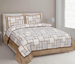 Printed Cotton King Size Bedsheet With 2 Pillow Cover - 90 X 108 Inches, Beige & Grey | Long Lasting Softness | Ideal For Regular Home Use | 144 Thread Count