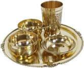 Golden Brass Thali Set Luxury Spoon Restaurant Ware - For Home & Hotel 6 Pieces Set | 1 Thali+ 2 Bowl+ 1 Sweet Plate+ 1 Glass+ 1 Spoon