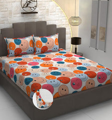 Premium Heavy Cotton Elastic Fitted King Size Bedsheet With 2 Pillow Covers - 72 X 78 X 10 Inches, Multicolor | All Weather Comfort & Bedroom - Softness & Natural Breathability
