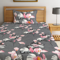 144 TC Microfiber Single Bedsheet With 1 Pillow Cover - 55 X 86 Inches, Grey & Pink | Soft To Touch & Comfortable | Natural Resistance To Shrinkage & Wrinkles