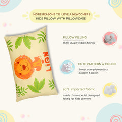 Cotton Baby Pillow With Super Soft Imported Fabric, 1 Month To 5 Year Kids Pillows - 12 X 18 Inch | Animal & Cartoon Prints, Kid Pillow For Sleep, Bed Set, Head Shaping, Neck Support