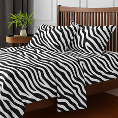 Print King Size Flat Sheet With 2 Pillow Covers - 108 X 108 Inches, White & Black | Soft, Breathable & Skin-Friendly Bedding For Daily Use | Machine Washable & Long-Lasting