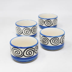 Blue Swirl Small Ceramic Dip Bowls Set - 4 Pieces, 50ml Each | Hand Painted Mini Chutney Bowls - Pickle Small Katoris For Serving Sauce