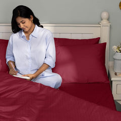 100% Cotton Sateen Weave Elastic Fitted Double Bedsheet With 2 Matching Pillow Covers - 72x78 Inches, Maroon | Premium Cotton Bedsheets 300 TC, Fitted Bedsheet