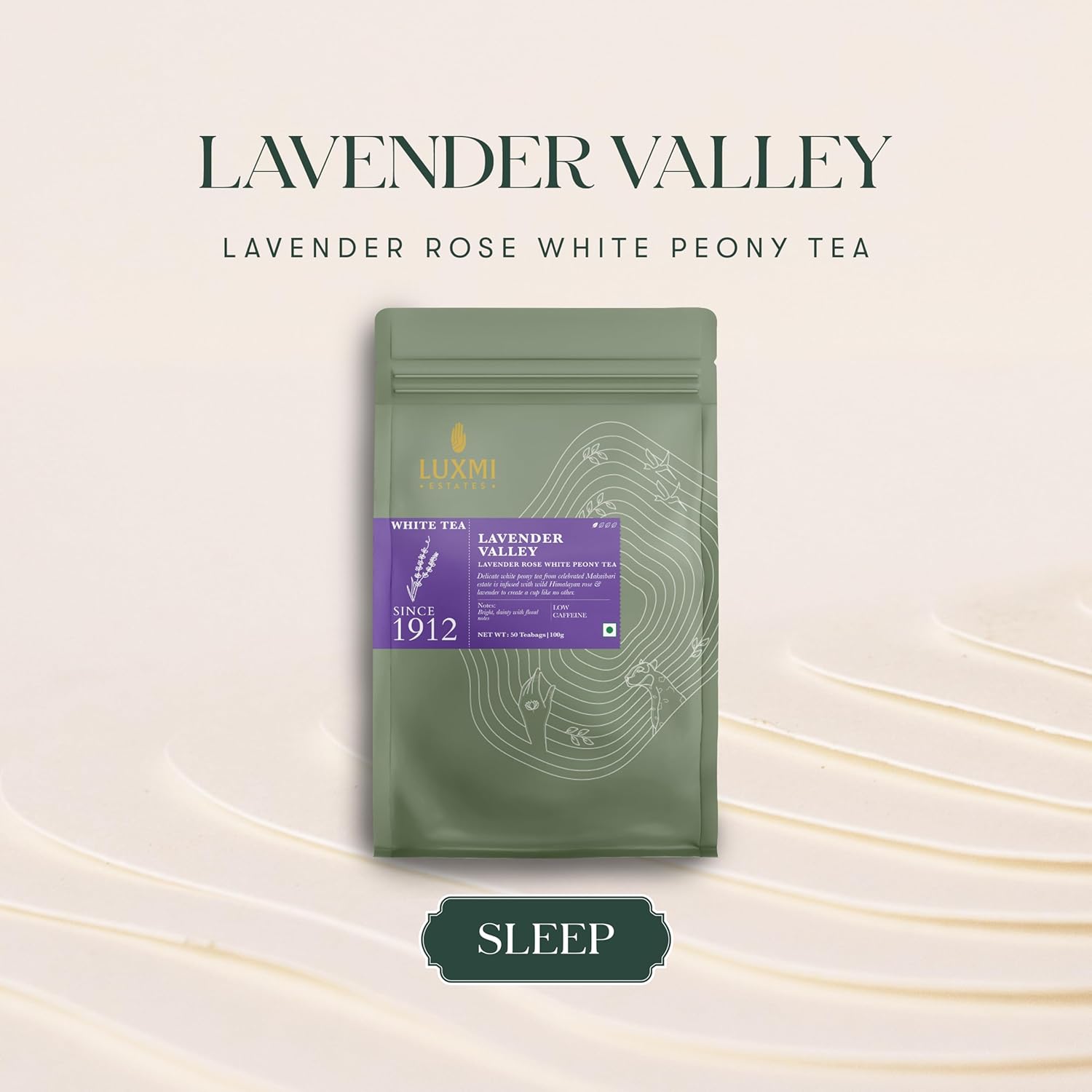 Luxmi Estates Lavender Valley Rose White Peony Tea Bags - 100gm, 3.5 Ounce, 50 Tea Bags | USDA Certified Organic White Tea - Low Caffeine Tea | Rich In Antioxidants, Gluten Free Luxmi Estates Lavender Valley Rose White Peony Tea Bags - 100gm, 3.5 Ounce, 50 Tea Bags | USDA Certified Organic White Tea - Low Caffeine Tea | Rich In Antioxidants, Gluten Free