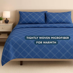 Double Bed Microfiber Bedsheet With 2 Pillow Covers Soft, Wrinkle-Free & Breathable Fabric | 90 X 100 Inches, Blue - Summer-Friendly & Skin-Safe