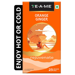 TE-A-ME Rejuvenate Orange Ginger Herbal Tea - 25 Tea Bags | Energizing & Refreshing Blend - Enjoy Hot Or Cold Tea | Caffeine Free, Sugar Free