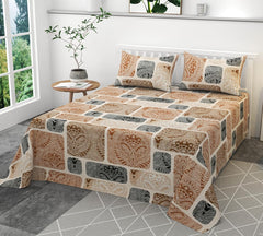 100% Pure Cotton Double Bedsheet With 2 Pillow Covers - 90 X 90 Inches, Brown & White | Soft, Breathable & Skin-Friendly Fade Resistant Double Bedsheet