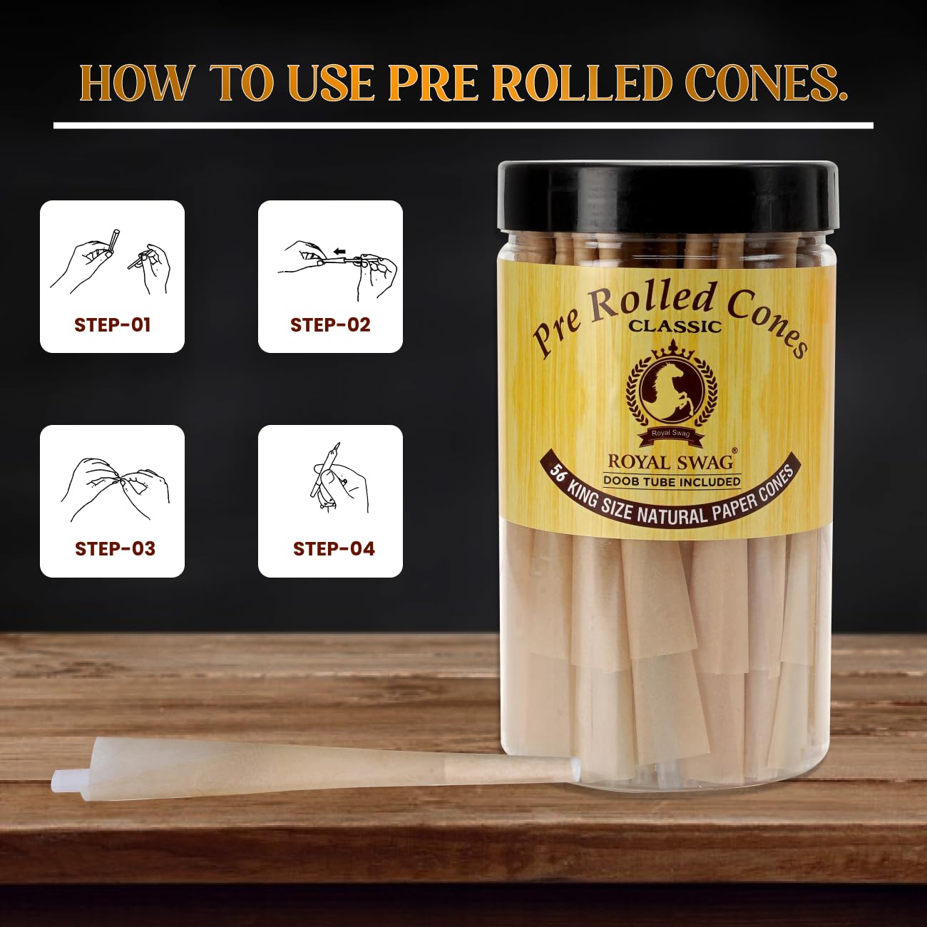 Royal Swag Pre Rolled Cones Classic King Size Rolling Papers With Filter Tips - 110mm Long Cones Party Pack - 56 Count Ready To Use Cones Includes Fiber Doob Tube Reusable Royal Swag Pre Rolled Cones Classic King Size Rolling Papers With Filter Tips - 110mm Long Cones Party Pack - 56 Count Ready To Use Cones Includes Fiber Doob Tube Reusable