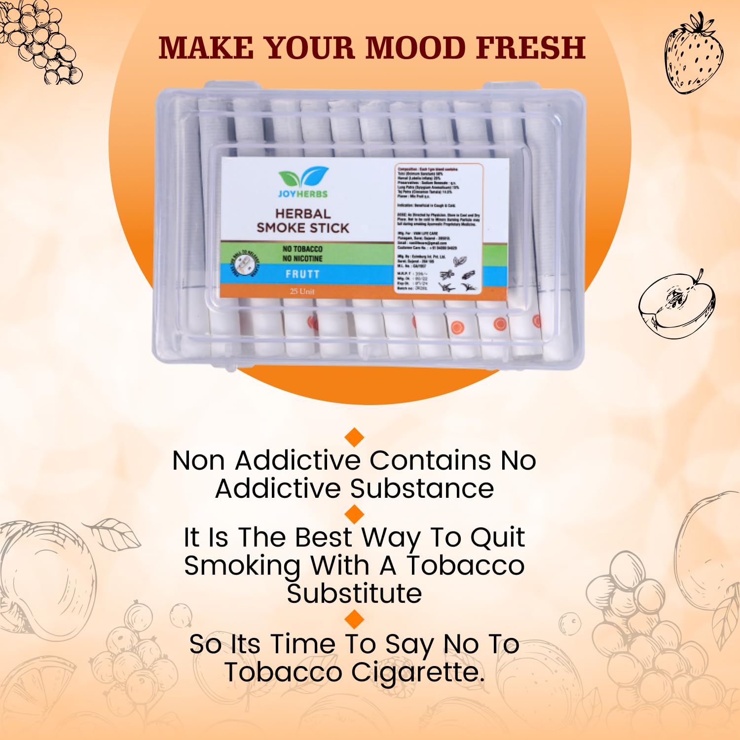Ayurvedic Herbs Cigarette,  Herbal Fruit Flavour - Pack Of 25 Sticks King Size | Cigarette Alternatives - Herbal Frutta Cigarettes No Tobacco & Non Nicotine Ayurvedic Herbs Cigarette,  Herbal Fruit Flavour - Pack Of 25 Sticks King Size | Cigarette Alternatives - Herbal Frutta Cigarettes No Tobacco & Non Nicotine