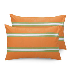 Cotton Bedsheet With 2 Pillow Covers - 88 X 96 Inches, Orange & Green | Ideal For Villas, Guest Houses, & Daily Home Use Double Bedsheet