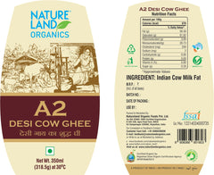 Natural A2 Desi Cow Ghee By Natureland Organics | Delicious & Nutritious Healthy Desi Cow Ghee Good For Enhances Brain Function | (350ml) 11.8 Ounce | Jar Pack