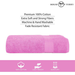 House Of Terry 100% Cotton Bath Towel 500 Gsm | Quick Dry, Soft & Absorbent, Fade-Resistant, Skin-Friendly, For Men & Women Towel (Baby Pink)